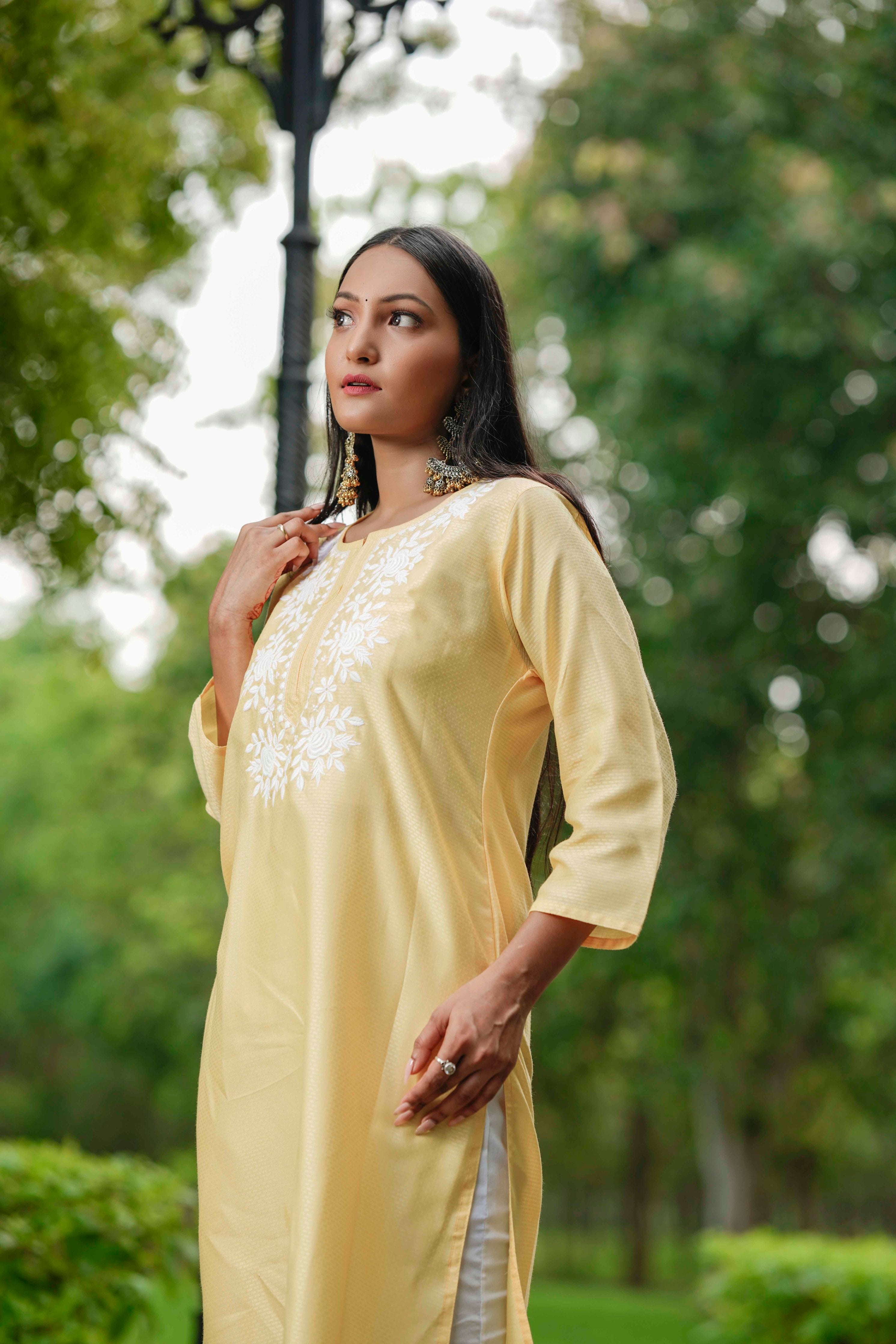 PASTEL YELLOW RAYON PURE COTTON KURTI