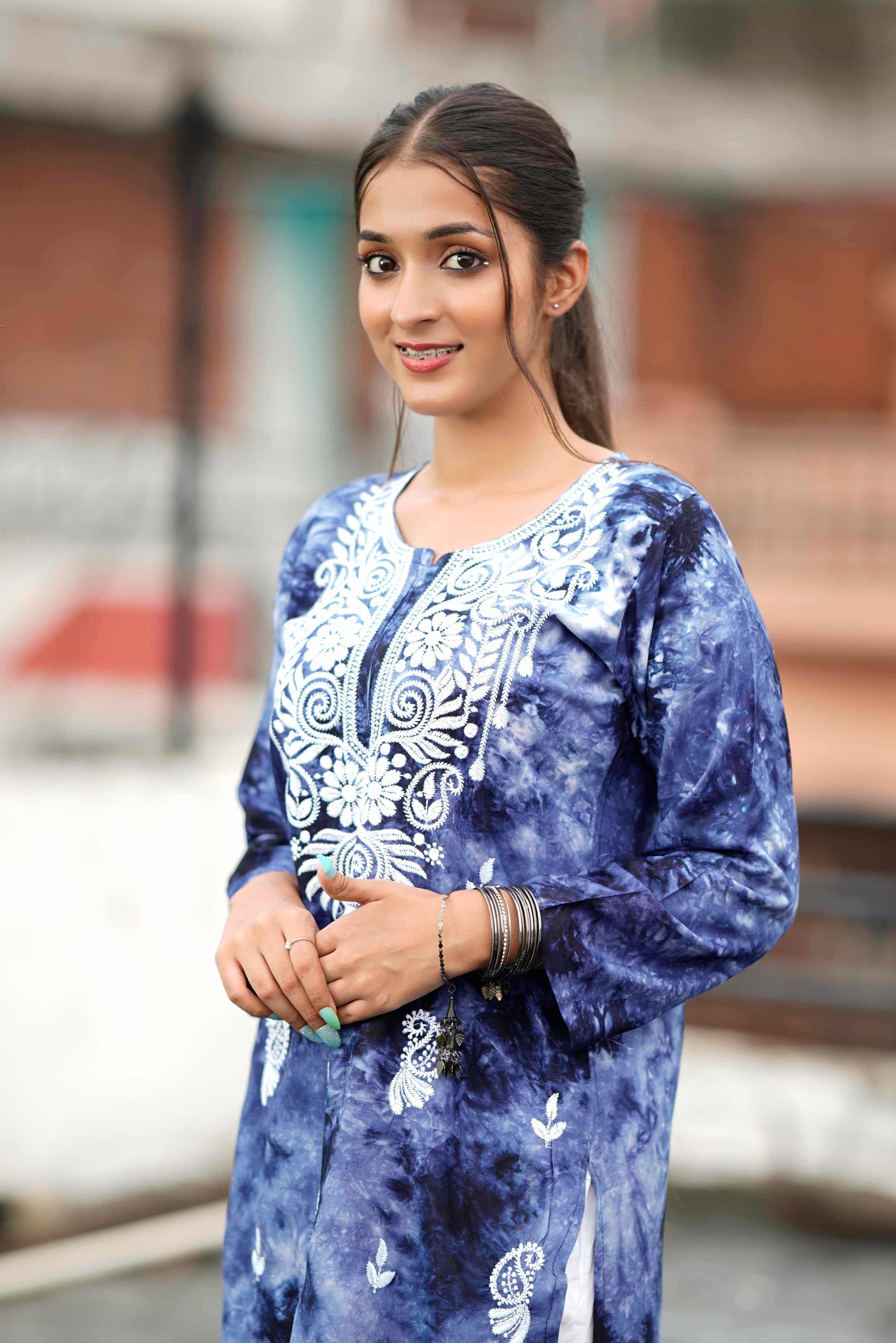 APPRICOT BLUE CHIKANKARI COMBO