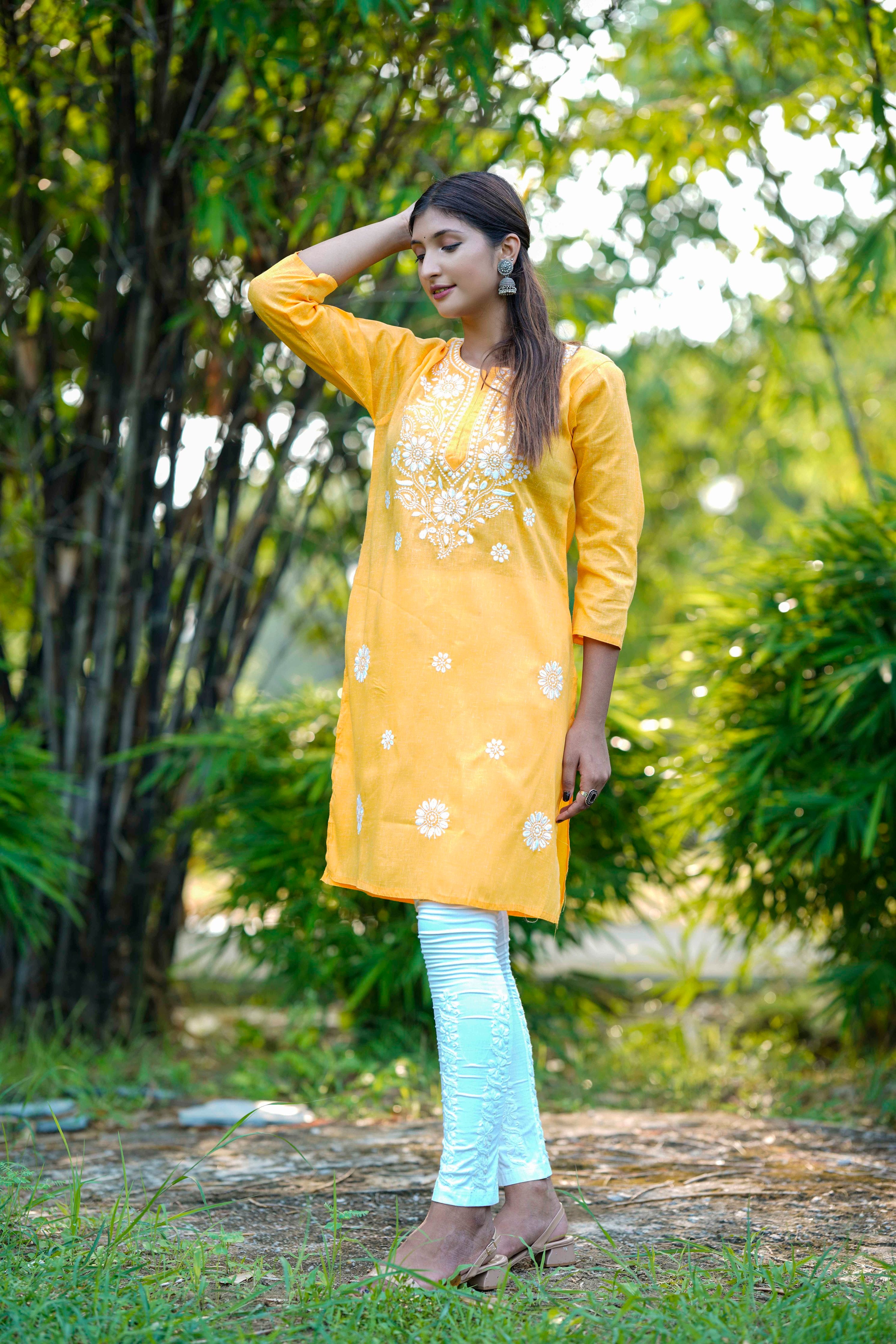 Yellow Luckhnavi Chikankari Kurta