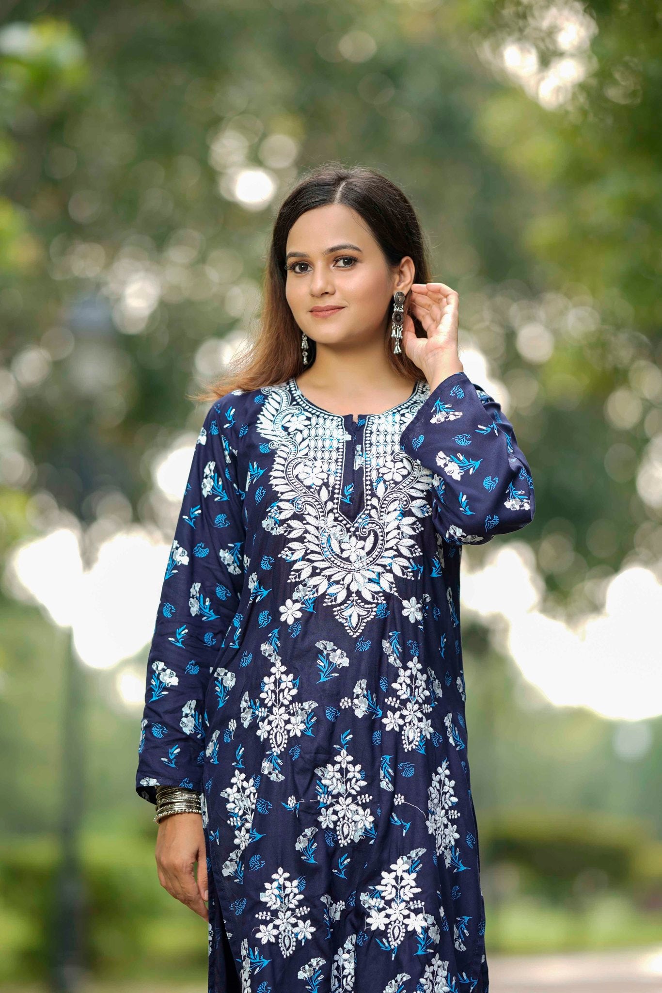 AMBER AURA CHIKANKARI HANDWORK STRAIGHT KURTI