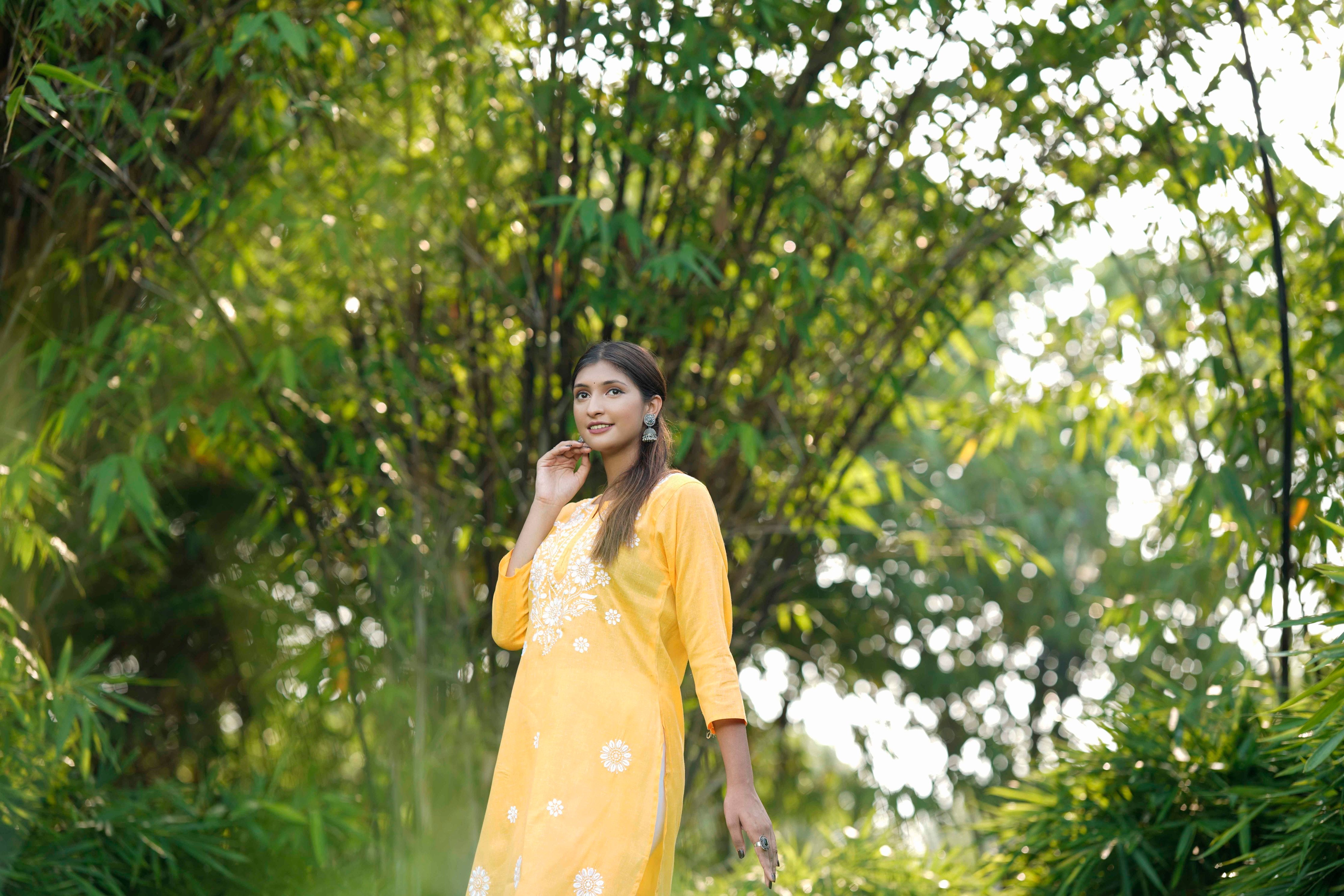 Yellow Luckhnavi Chikankari Kurta