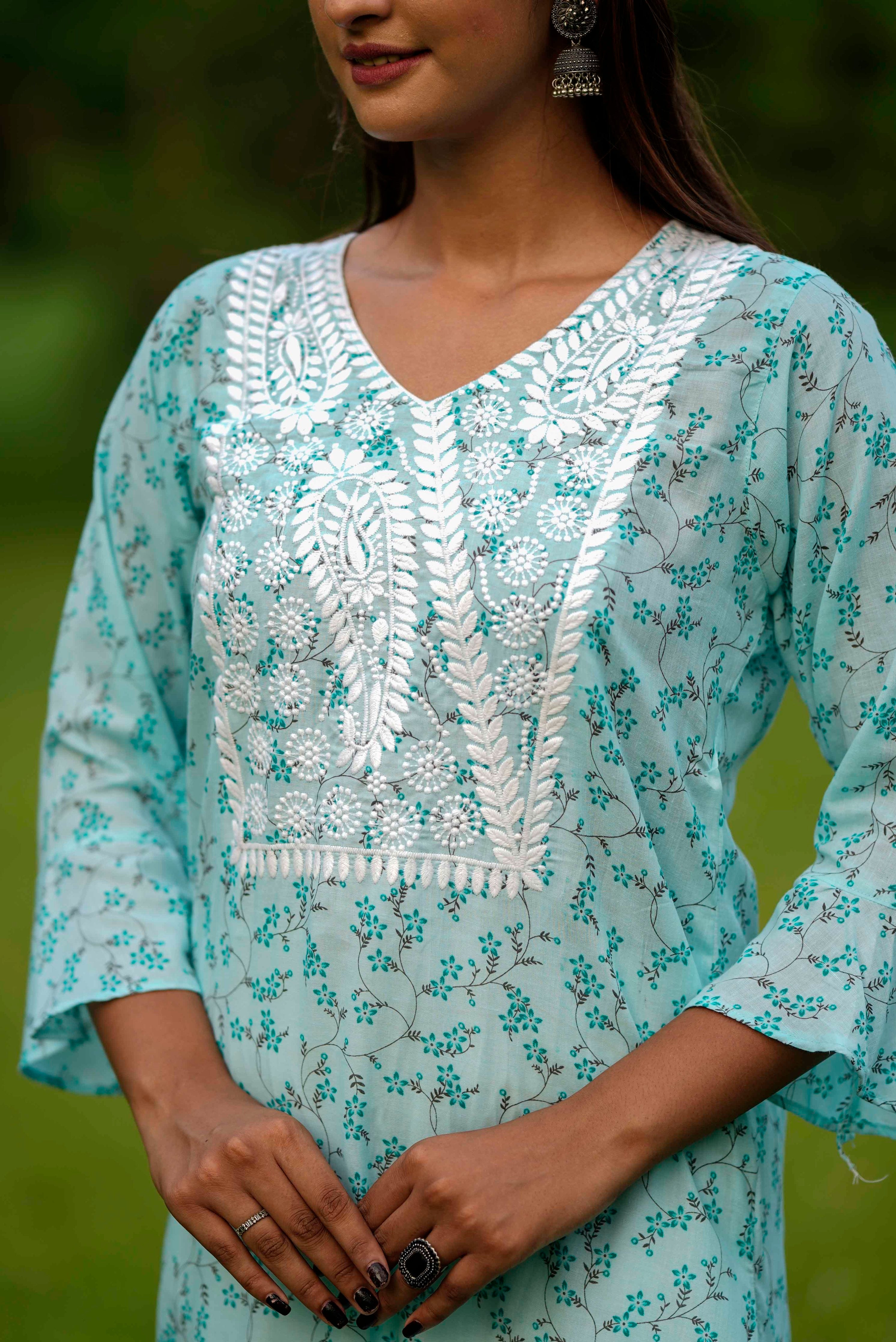 Green & Blue Aura Chikankari Combo