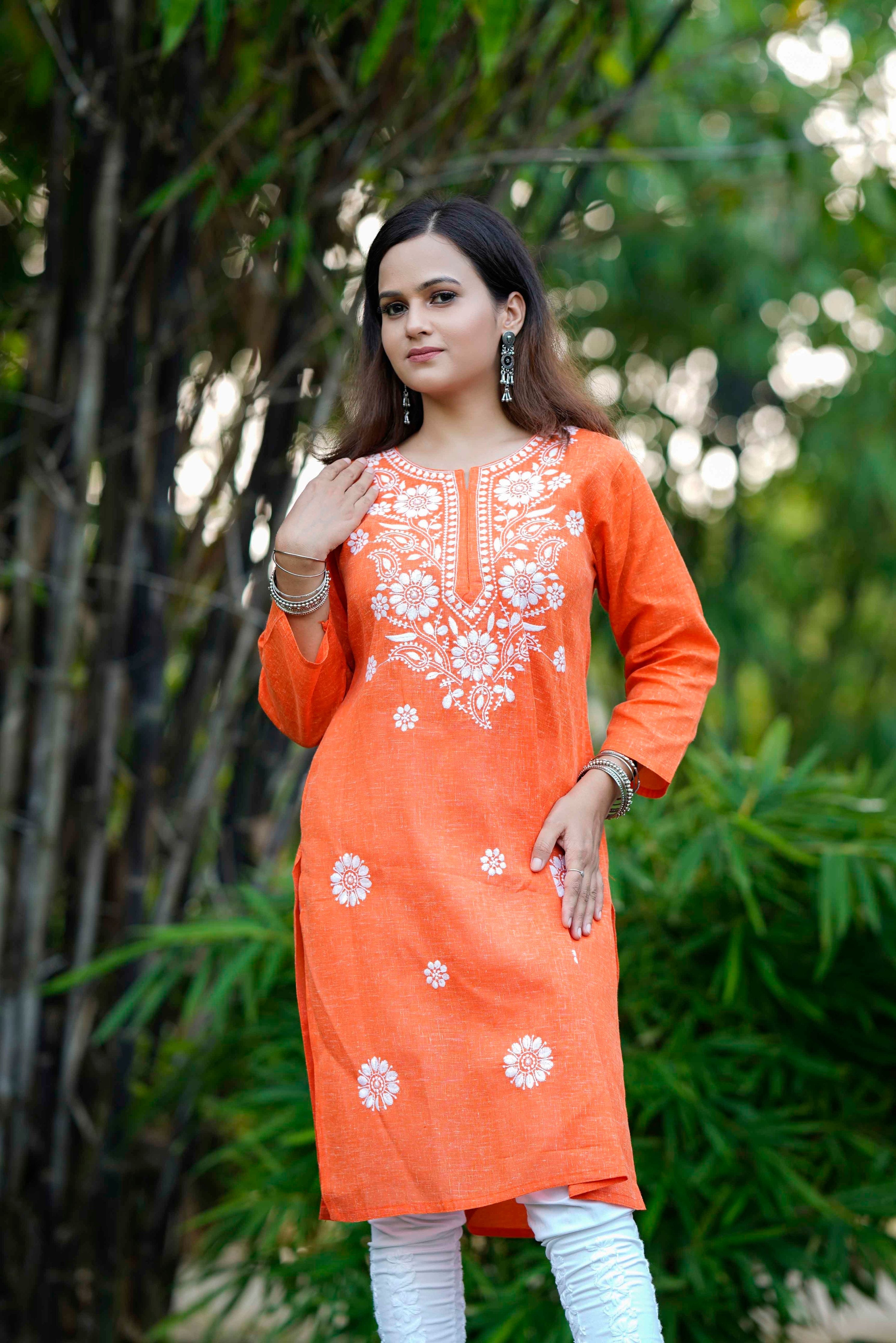 Purple & Orange Chikankari Anarkali/Kurta Combo