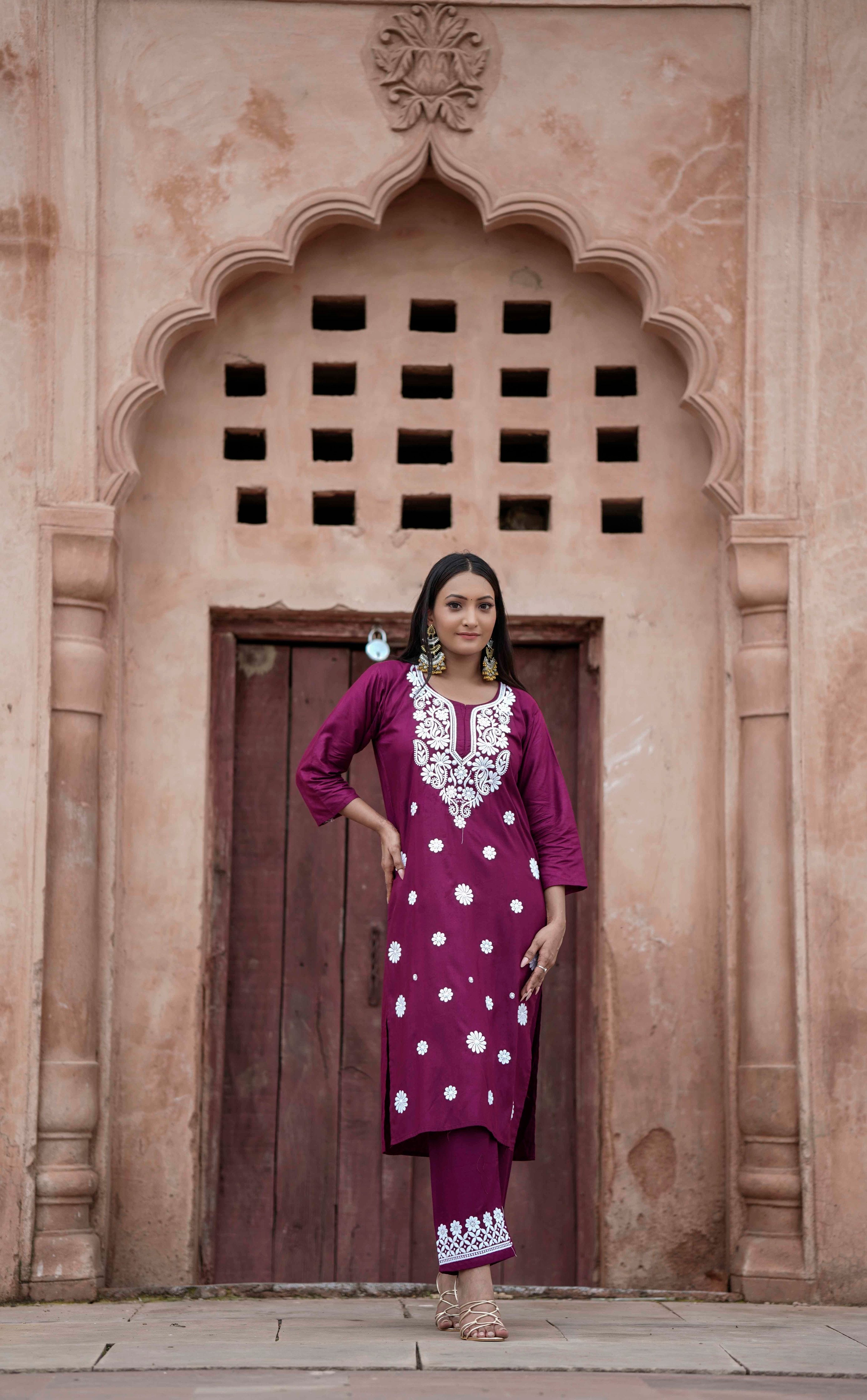 LAVENDER MODAL CHIKANKARI CO-ORD SET