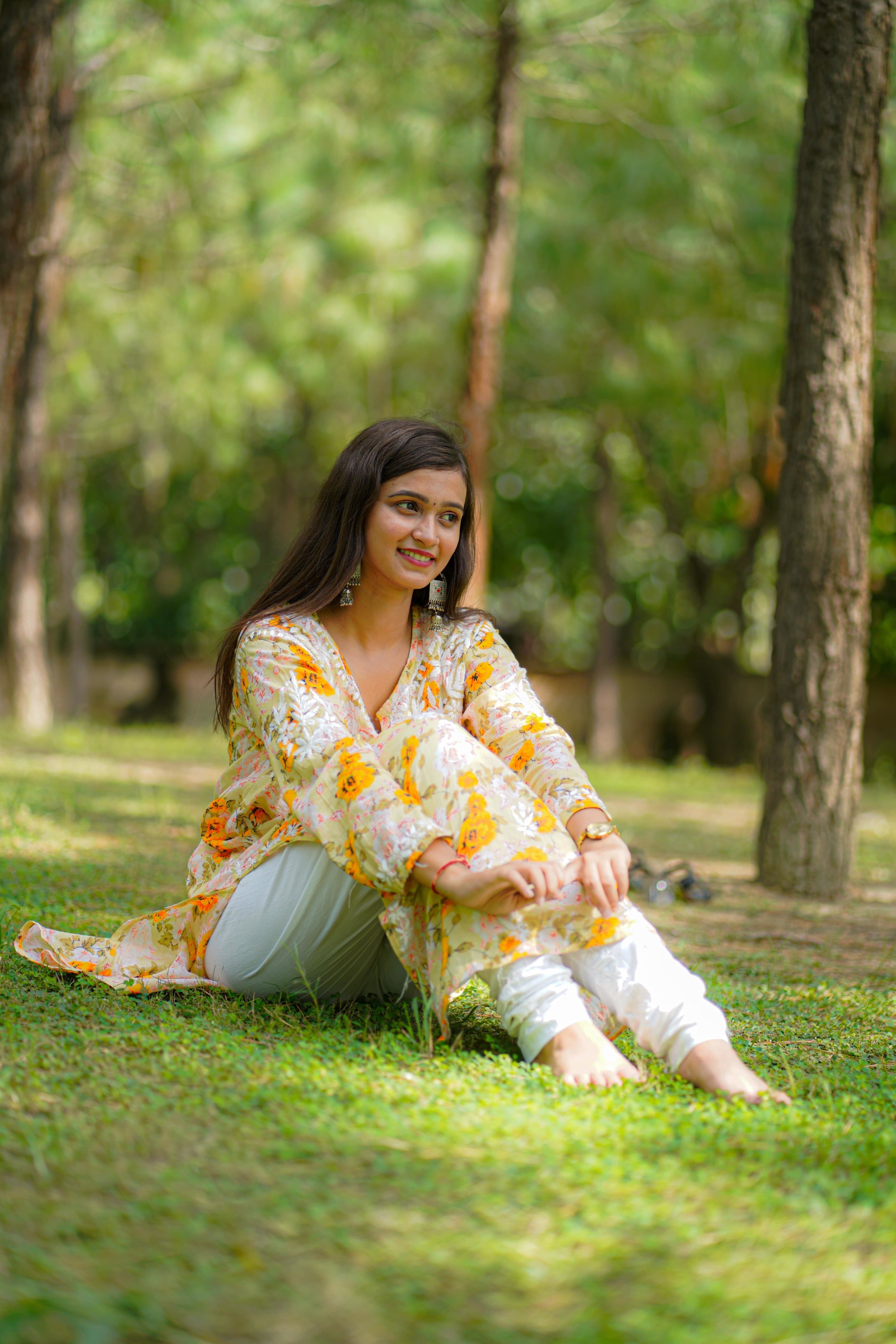 Yellow MulMul Kurta with Heavy Chikankari