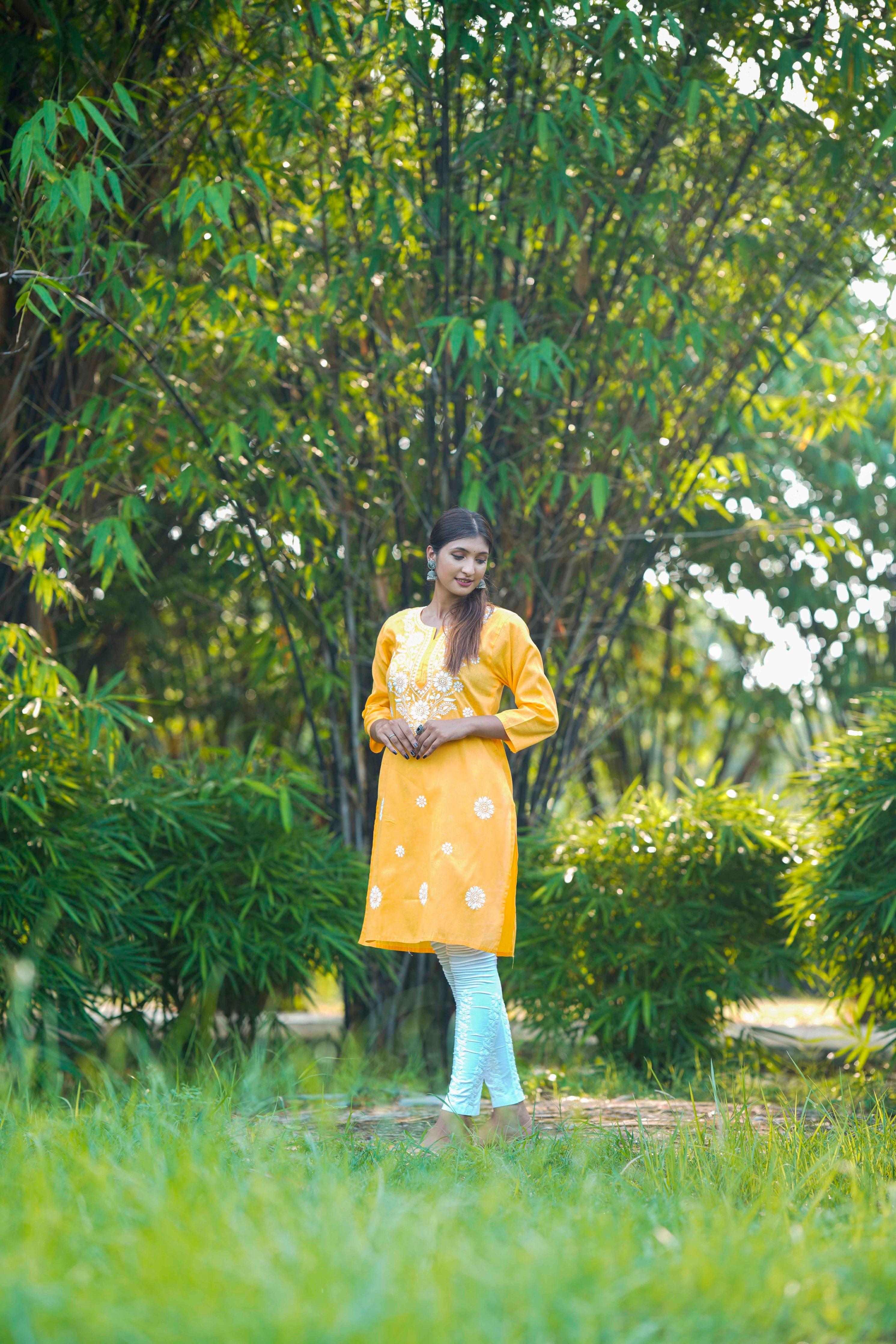 Yellow Luckhnavi Chikankari Kurta