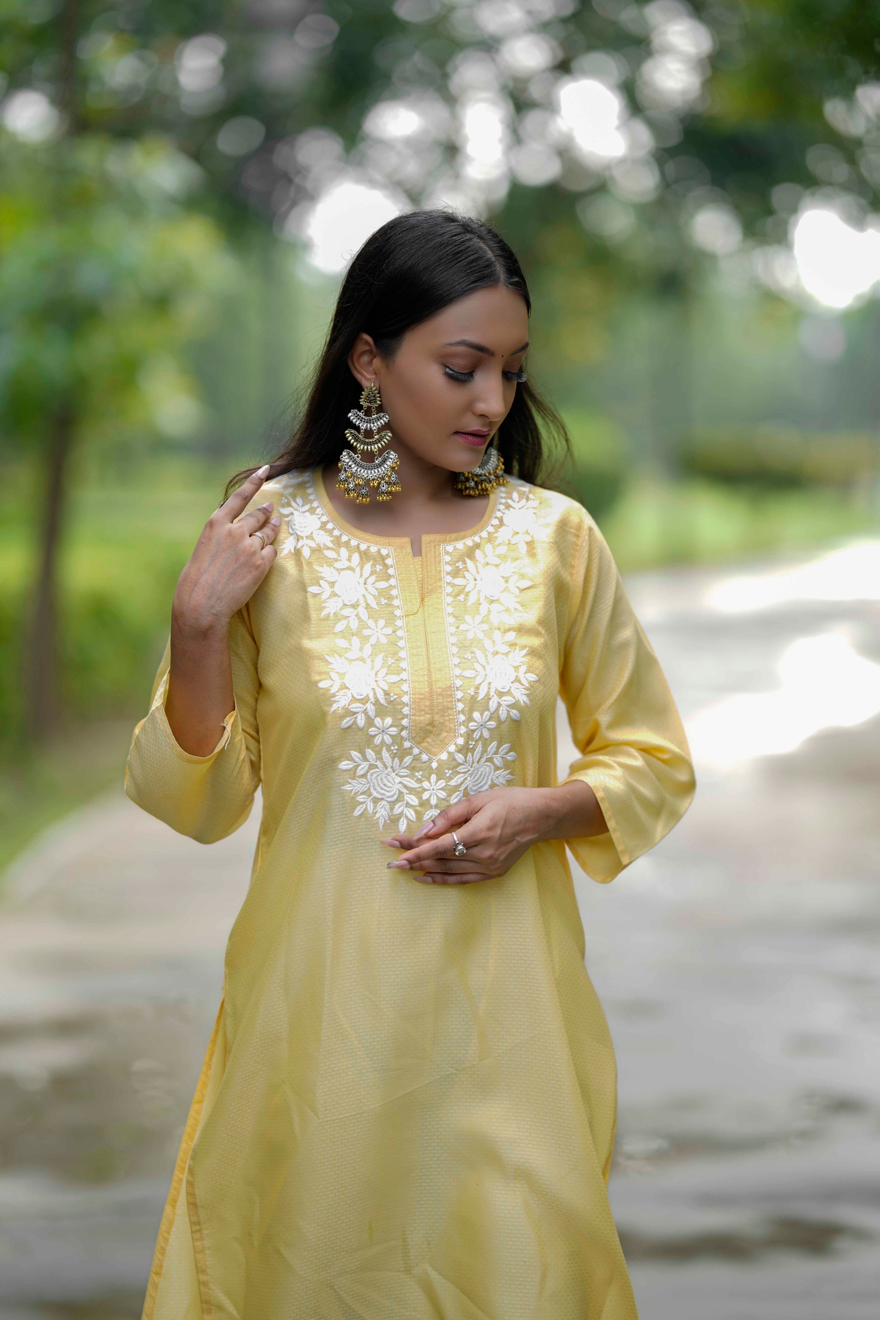 PASTEL YELLOW RAYON PURE COTTON KURTI