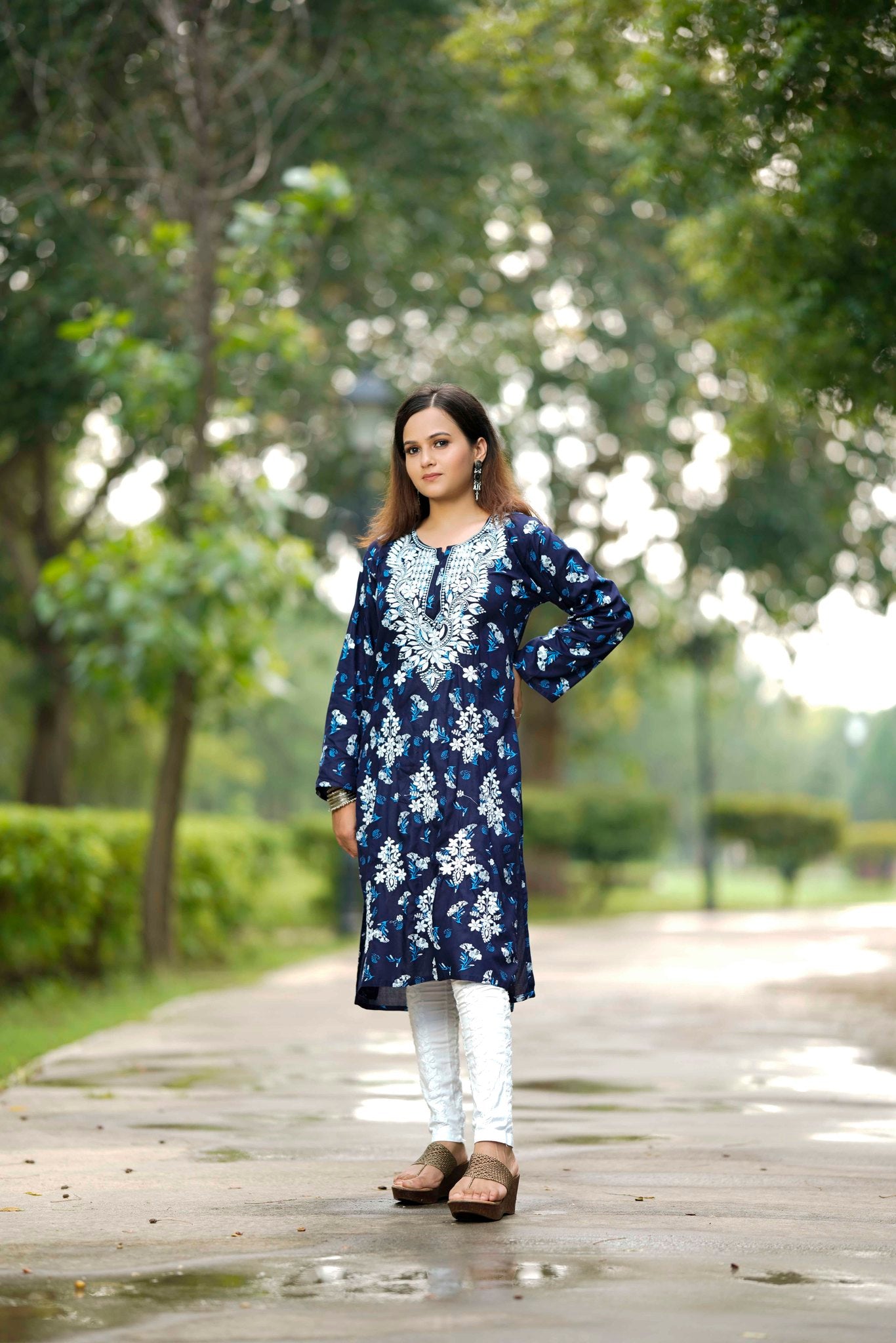 AMBER AURA CHIKANKARI HANDWORK STRAIGHT KURTI