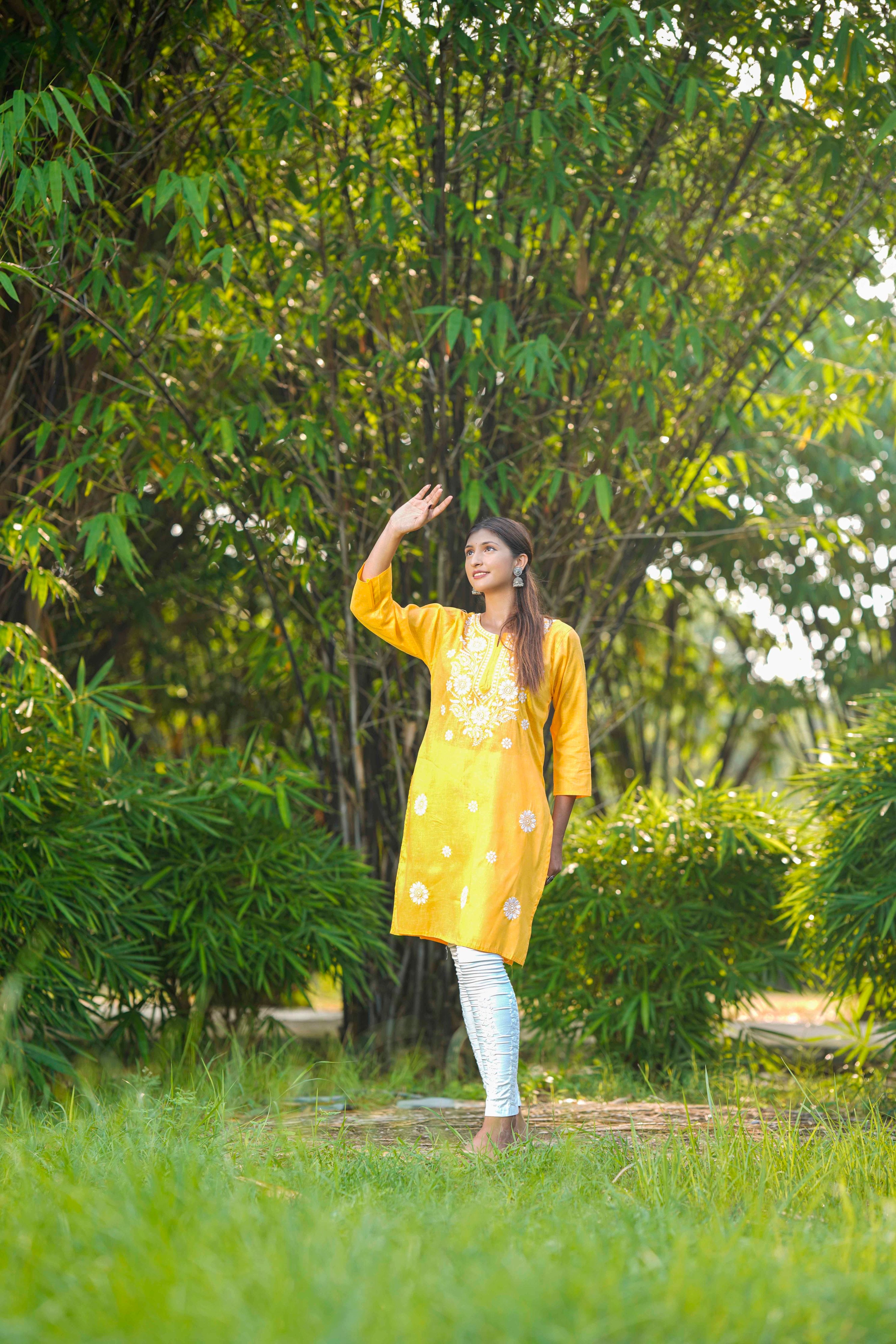 Yellow Luckhnavi Chikankari Kurta