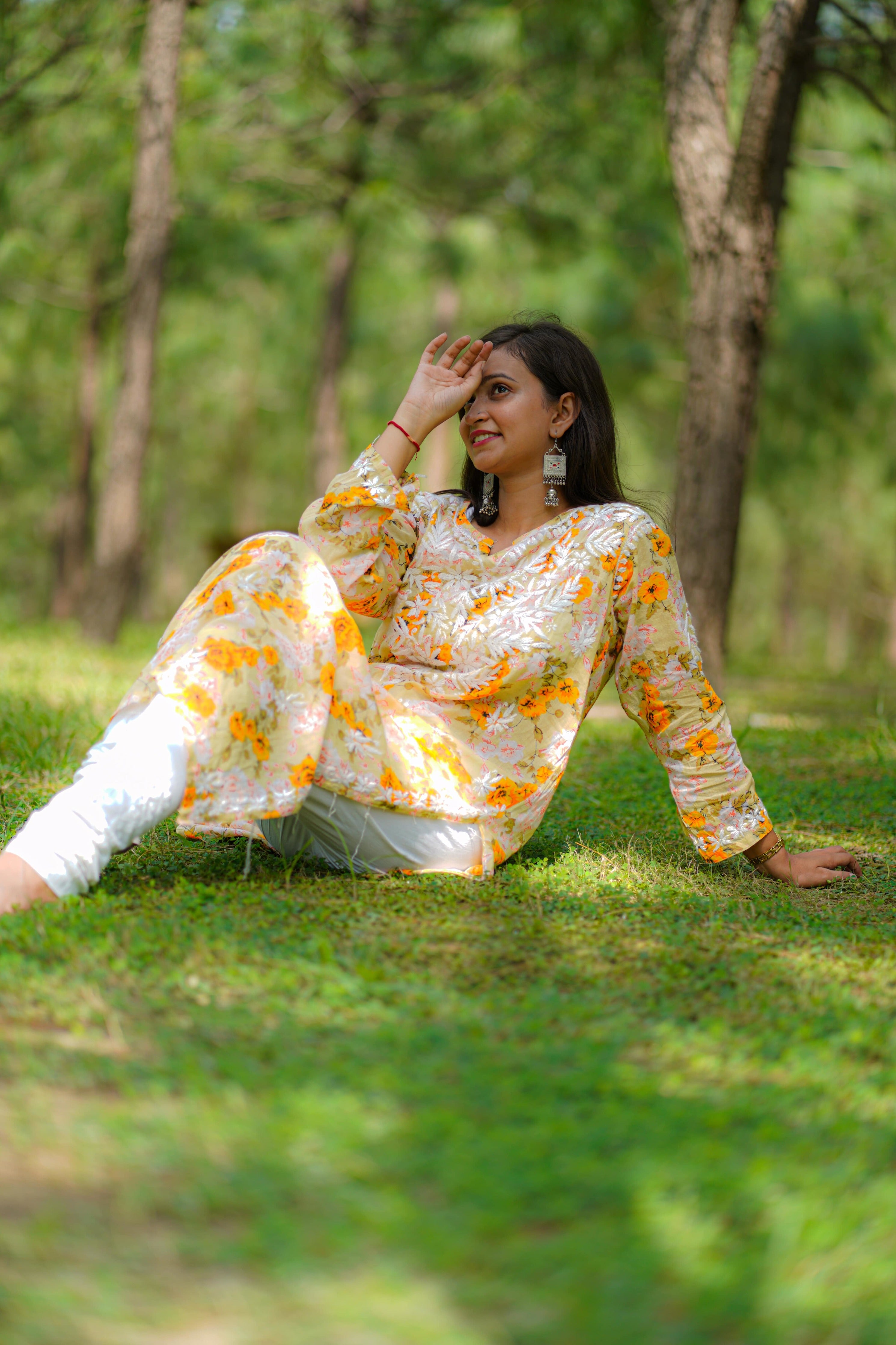 Printed MulMul Kurta with Heavy Chikankari