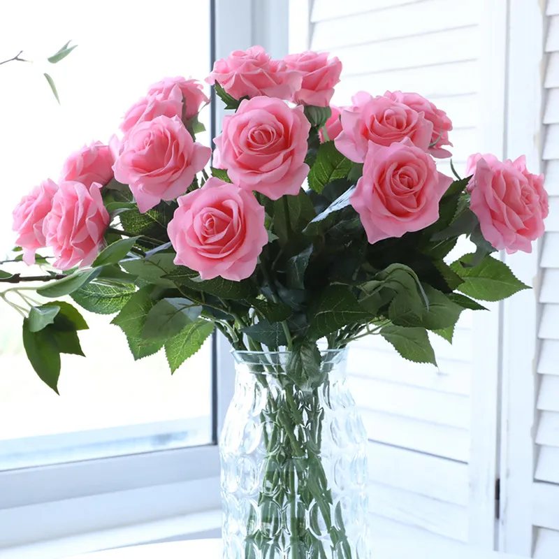 Realistic Fake Roses Artificial Red Rose Branch for Wedding Home Decoration - Lifelike Roses Artificial Flowers for Vase Arrangement