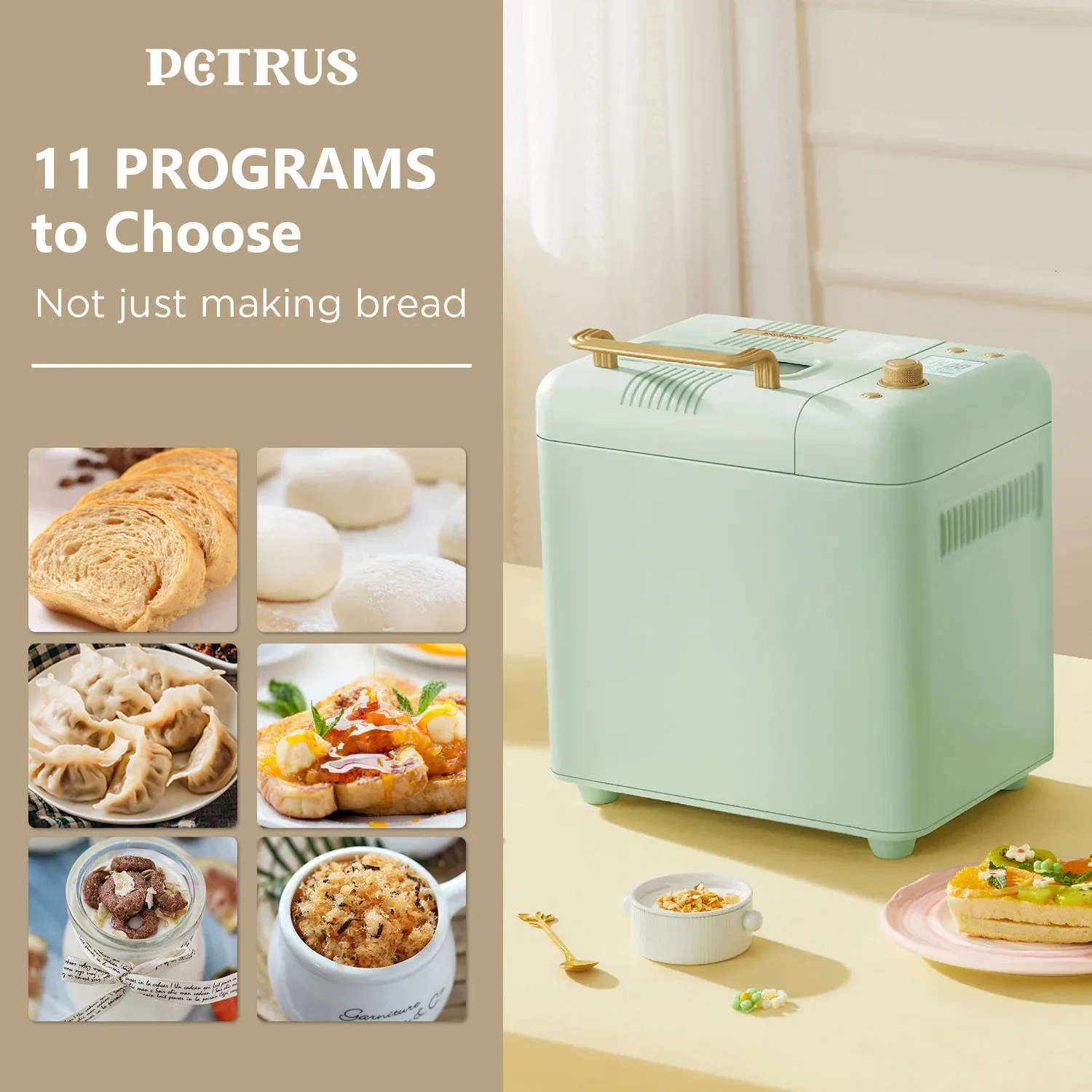 Automatic Bread Baking Machine: Petrus Customizable Bread Maker with Ice Cream & Fruit/Nut Dispenser, 2 Loaf Sizes