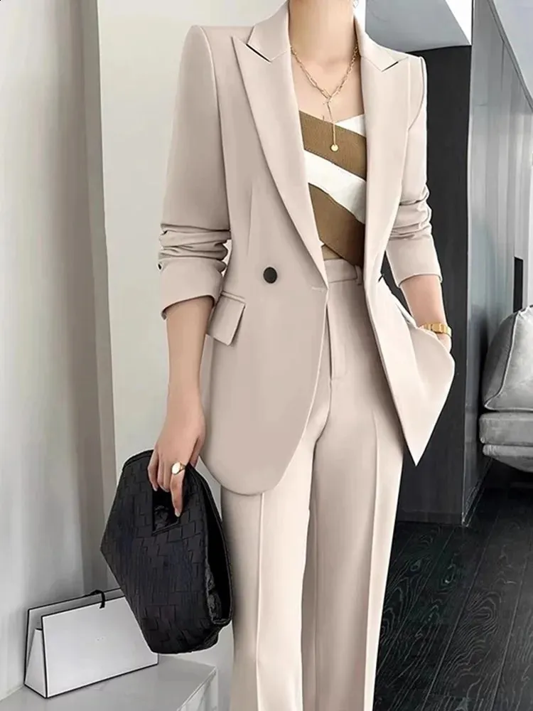 Women's Formal Business Suit - Elegant Blazer Jacket & Straight Pants Set for Work & Special Occasions