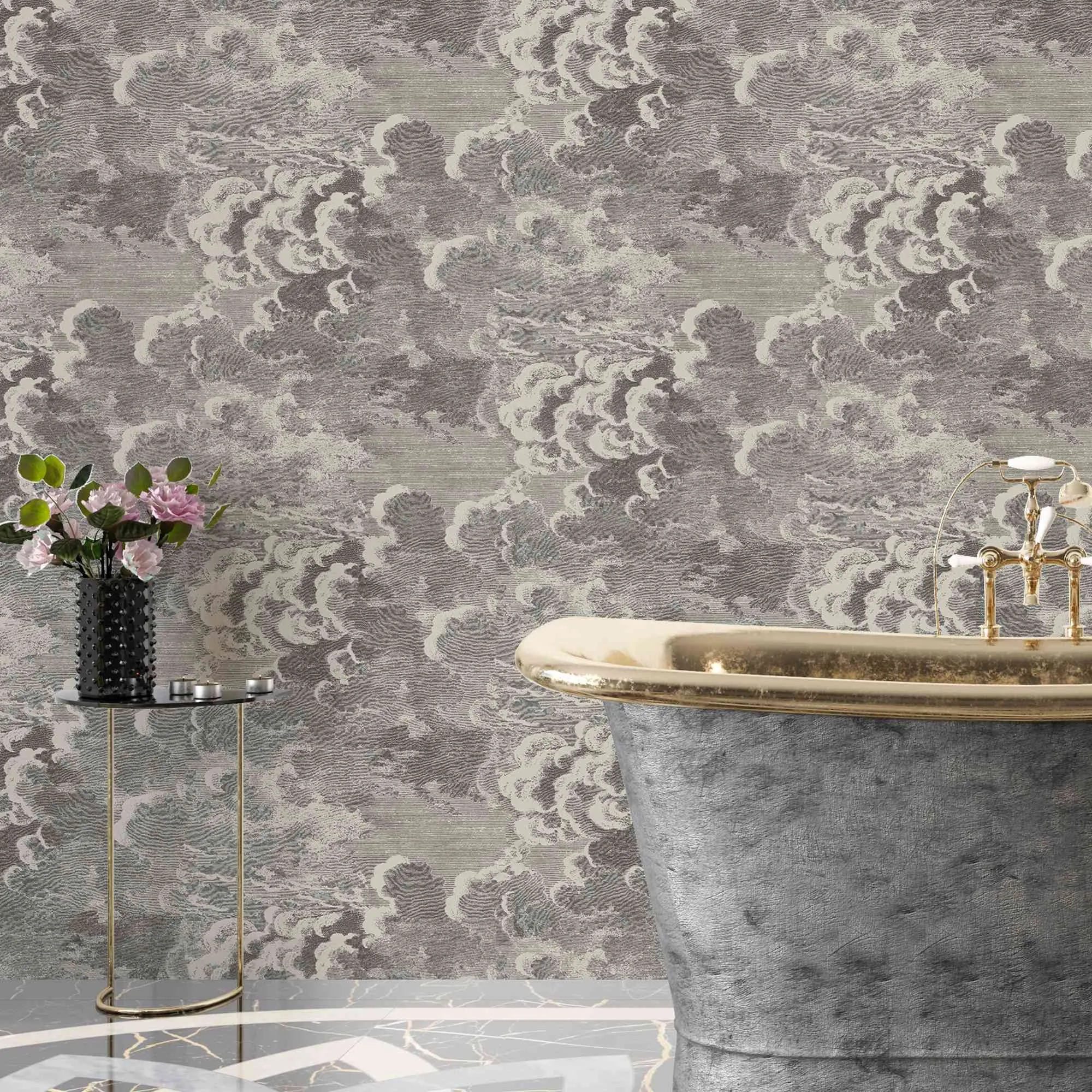 Cloud Wallpaper - Scandinavian Style Gilver & Charcoal Nuvolette Clouds