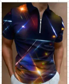 Polo Shirt with Zipper Closure - Lightweight Digital Print Short Sleeve Top, Casual 3D Printing Design for Men, Size S-6XL