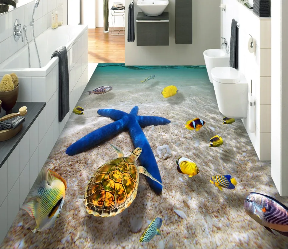 Sticker Tiles for Bathroom, Waterproof Floor Mural: 3D Effect PVC Floor Tile Stickers, Self-Adhesive Painting for Bathroom, Living Room, Mall Decor