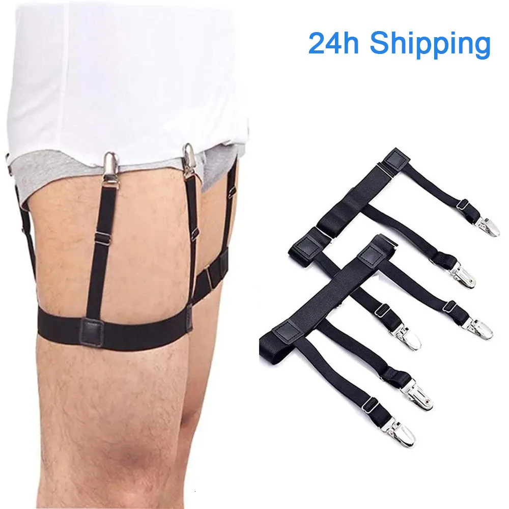 Male Suspenders Shirt Stays: Adjustable Mens Shirt Garters with Nonslip Locking Clips - Keep Shirt Tucked