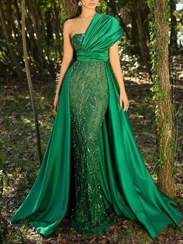 Emerald Green Evening Gowns Glitter Prom Gowns: Sequined One-Shoulder Formal Dress for Special Occasions