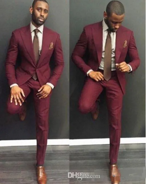 Red Wedding Suit for Groom, Two-Piece Men's Wine Red Suit, Slim Fit Formal Attire for Groomsmen